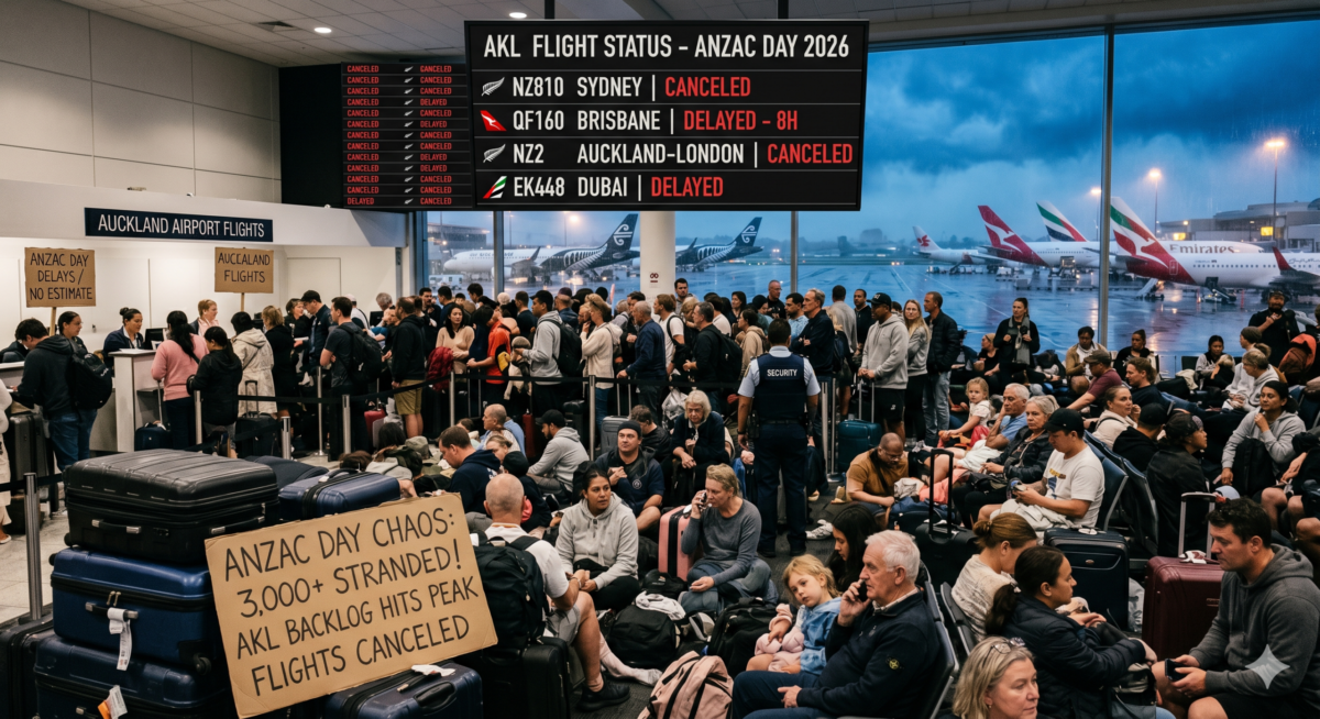 auckland Airport flight delays ANZAC, Mondayisation of ANZAC Day leads to massive travel delays at Auckland Airport. Road closures in Parnell and the Domain add to the gridlock