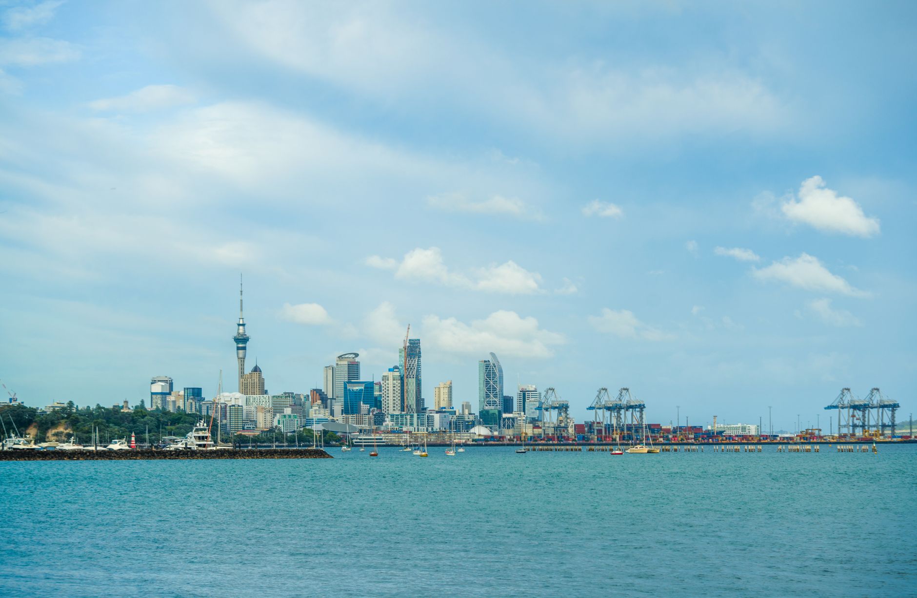 Modern office buildings in Auckland New Zealand showcasing the thriving business district funded by global investment.